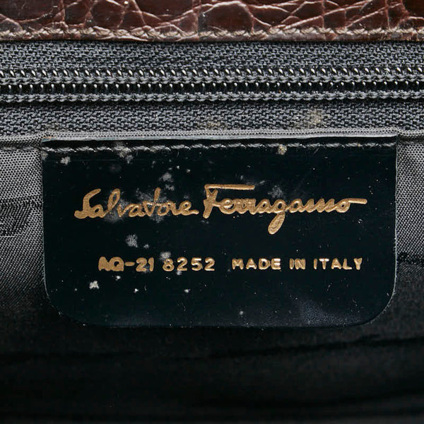 サルヴァトーレフェラガモ ヴァラ クロコ型押し ハンドバッグ AQ-21 8252 ブラウン レザー レディース Salvatore Ferragamo 【中古】