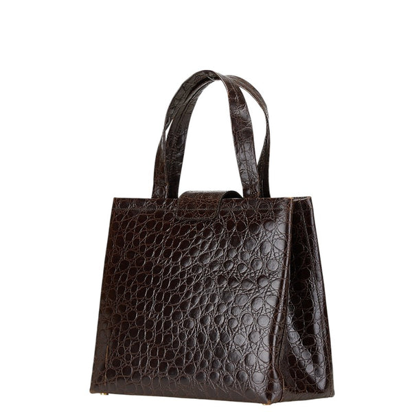 サルヴァトーレフェラガモ ヴァラ クロコ型押し ハンドバッグ AQ-21 8252 ブラウン レザー レディース Salvatore Ferragamo 【中古】