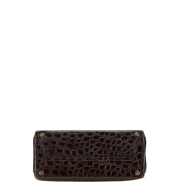 サルヴァトーレフェラガモ ヴァラ クロコ型押し ハンドバッグ AQ-21 8252 ブラウン レザー レディース Salvatore Ferragamo 【中古】