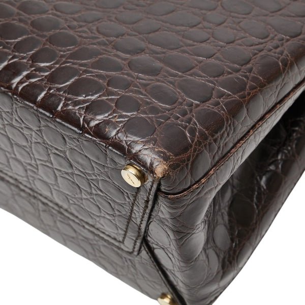 サルヴァトーレフェラガモ ヴァラ クロコ型押し ハンドバッグ AQ-21 8252 ブラウン レザー レディース Salvatore Ferragamo 【中古】