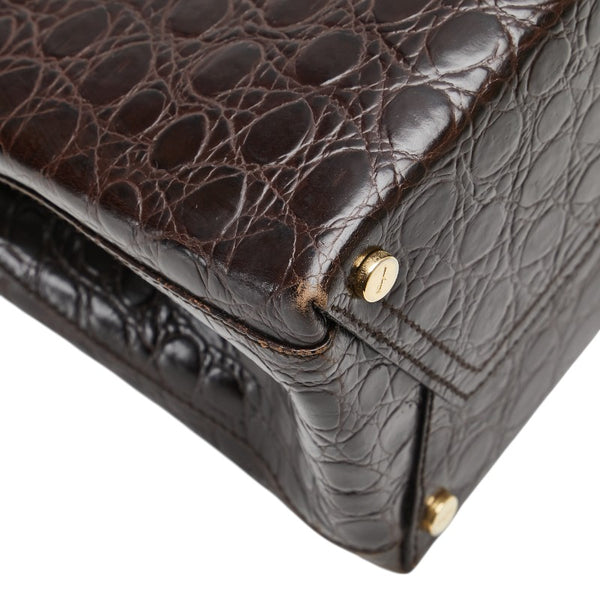 サルヴァトーレフェラガモ ヴァラ クロコ型押し ハンドバッグ AQ-21 8252 ブラウン レザー レディース Salvatore Ferragamo 【中古】