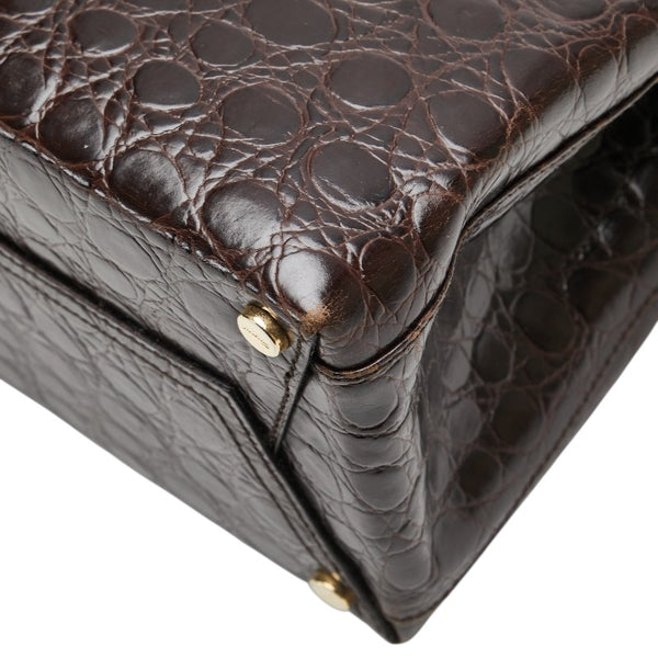 サルヴァトーレフェラガモ ヴァラ クロコ型押し ハンドバッグ AQ-21 8252 ブラウン レザー レディース Salvatore Ferragamo 【中古】