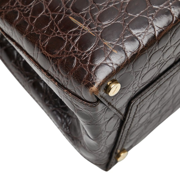 サルヴァトーレフェラガモ ヴァラ クロコ型押し ハンドバッグ AQ-21 8252 ブラウン レザー レディース Salvatore Ferragamo 【中古】