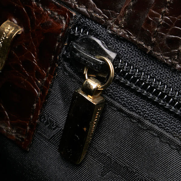 サルヴァトーレフェラガモ ヴァラ クロコ型押し ハンドバッグ AQ-21 8252 ブラウン レザー レディース Salvatore Ferragamo 【中古】