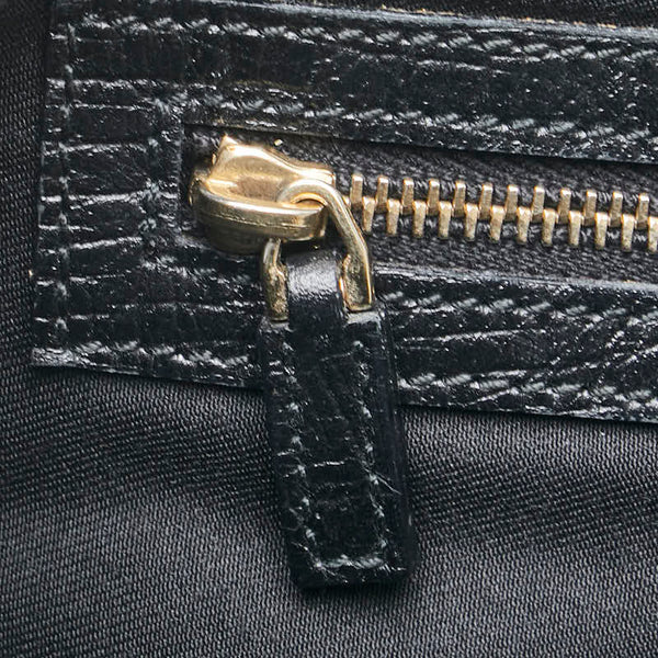 グッチ GGキャンバス シェリーライン ハンドバッグ 139261 ブラック ベージュ キャンバス レザー レディース GUCCI 【中古】