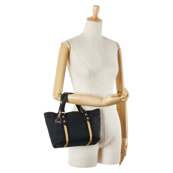 グッチ GGキャンバス シェリーライン ハンドバッグ 139261 ブラック ベージュ キャンバス レザー レディース GUCCI 【中古】