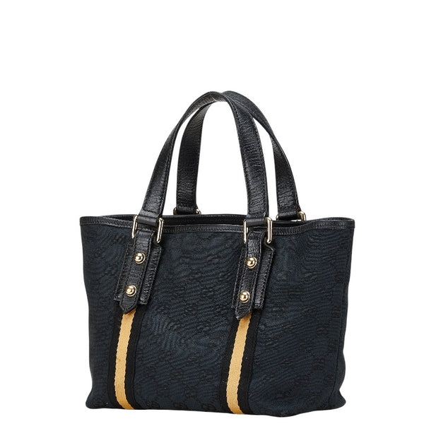 グッチ GGキャンバス シェリーライン ハンドバッグ 139261 ブラック ベージュ キャンバス レザー レディース GUCCI 【中古】