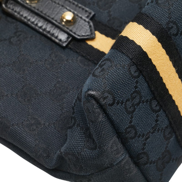 グッチ GGキャンバス シェリーライン ハンドバッグ 139261 ブラック ベージュ キャンバス レザー レディース GUCCI 【中古】