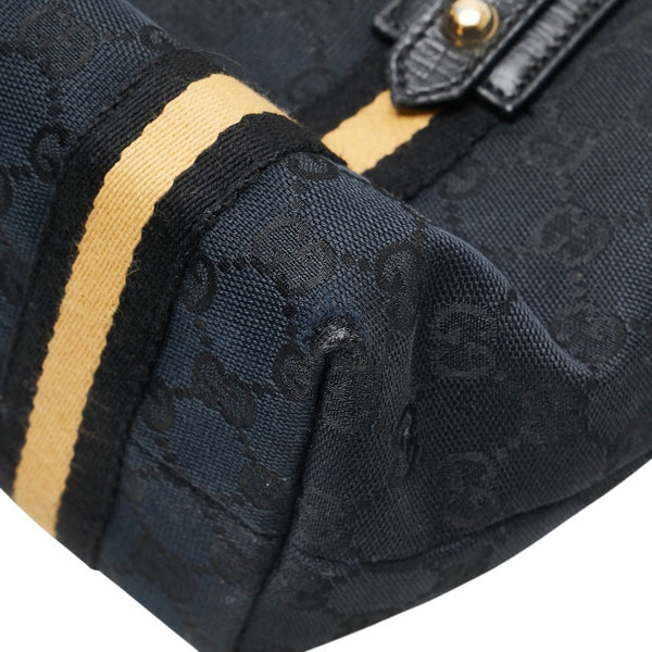 グッチ GGキャンバス シェリーライン ハンドバッグ 139261 ブラック ベージュ キャンバス レザー レディース GUCCI 【中古】