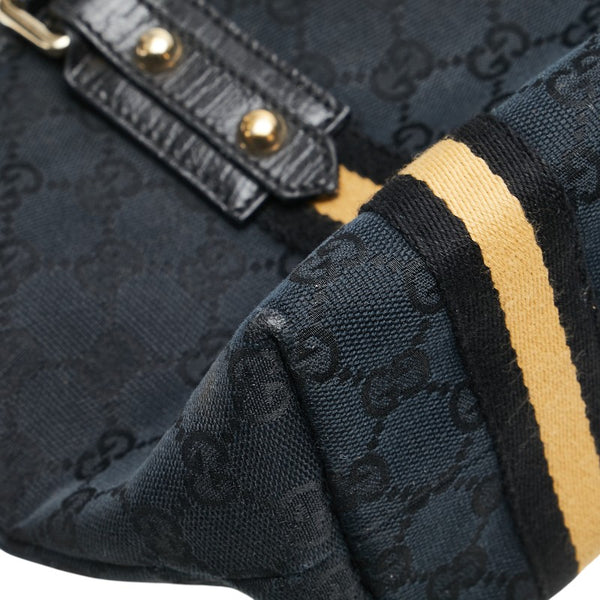 グッチ GGキャンバス シェリーライン ハンドバッグ 139261 ブラック ベージュ キャンバス レザー レディース GUCCI 【中古】