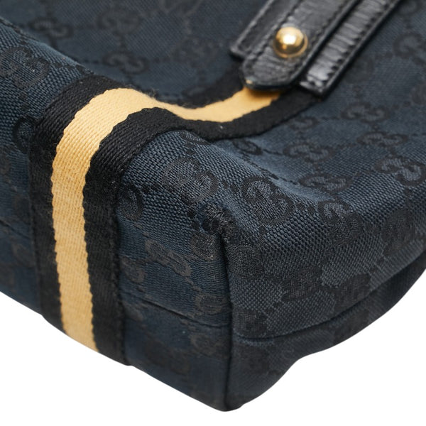 グッチ GGキャンバス シェリーライン ハンドバッグ 139261 ブラック ベージュ キャンバス レザー レディース GUCCI 【中古】