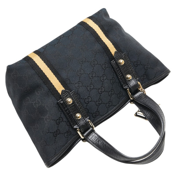 グッチ GGキャンバス シェリーライン ハンドバッグ 139261 ブラック ベージュ キャンバス レザー レディース GUCCI 【中古】