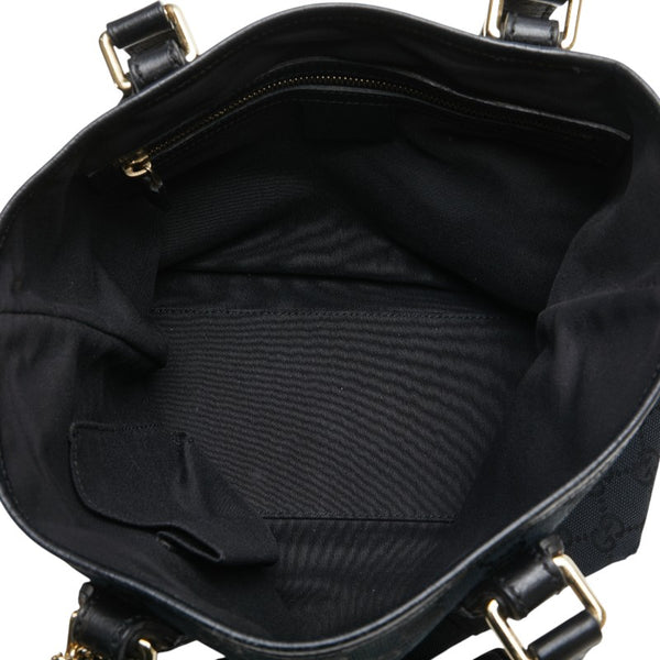 グッチ GGキャンバス シェリーライン ハンドバッグ 139261 ブラック ベージュ キャンバス レザー レディース GUCCI 【中古】