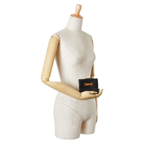 グッチ バンブー 二つ折り財布 035 0959 1866 0 ブラック レザー レディース GUCCI 【中古】