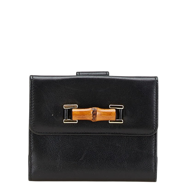 グッチ バンブー 二つ折り財布 035 0959 1866 0 ブラック レザー レディース GUCCI 【中古】