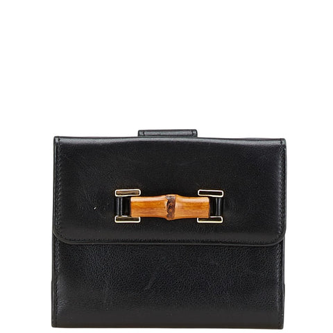 グッチ バンブー 二つ折り財布 035 0959 1866 0 ブラック レザー レディース GUCCI 【中古】