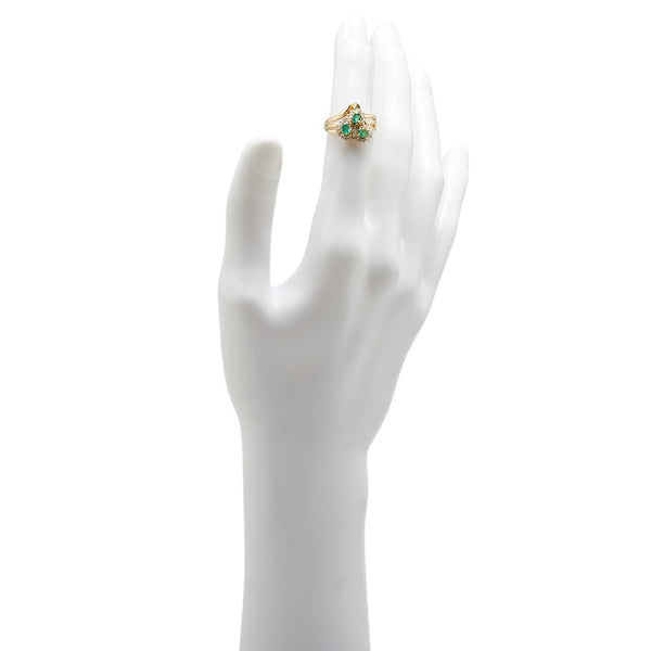 K18YG イエローゴールド エメラルド ダイヤ0.30ct リング 指輪 レディース 10号 【中古】