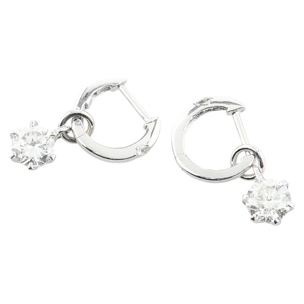 K18WG ホワイトゴールド Pt900 プラチナ コンビ ダイヤ1.021ct ダイヤ0.08ct フープ ピアス レディース 【中古】