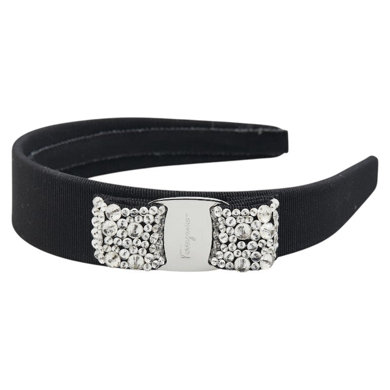 サルヴァトーレフェラガモ ヴァラリボン ビジュー カチューシャ ブラック シルバー ナイロン メタル レディース Salvatore Ferragamo 【中古】