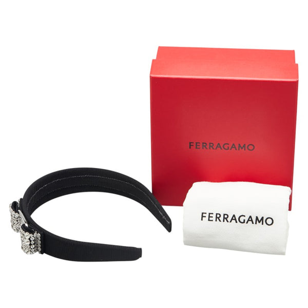 サルヴァトーレフェラガモ ヴァラリボン ビジュー カチューシャ ブラック シルバー ナイロン メタル レディース Salvatore Ferragamo 【中古】