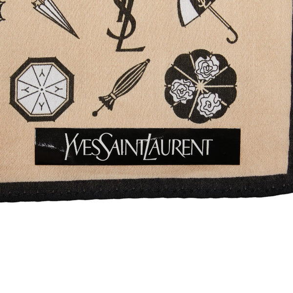 サンローラン YSLロゴ アンブレラ 傘柄 スカーフ ハンカチ ベージュ マルチカラー コットン レディース SAINT LAURENT 【中古】