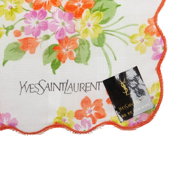 サンローラン フラワー 花柄 スカーフ ハンカチ ホワイト マルチカラー コットン レディース SAINT LAURENT 【中古】