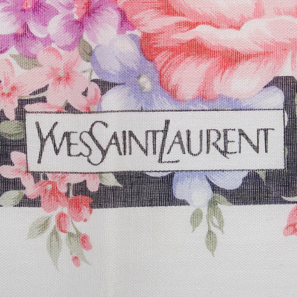 サンローラン フラワー 花柄 スカーフ ハンカチ ホワイト マルチカラー コットン レディース SAINT LAURENT 【中古】