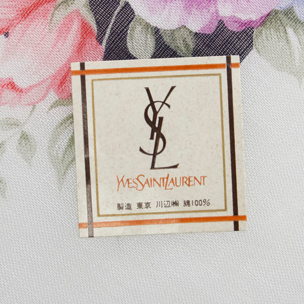 サンローラン フラワー 花柄 スカーフ ハンカチ ホワイト マルチカラー コットン レディース SAINT LAURENT 【中古】