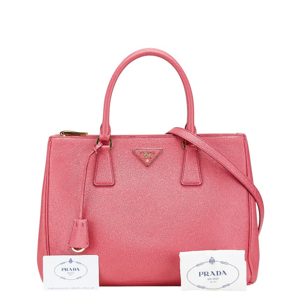プラダ 三角ロゴプレート ハンドバッグ ショルダーバッグ 2WAY 1BA274 ピンク サフィアーノ レザー レディース PRADA 【中古】