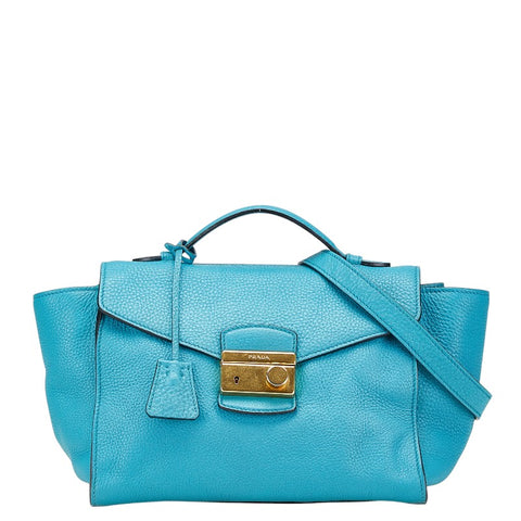 プラダ ハンドバッグ ショルダーバッグ 2WAY ブルー レザー レディース PRADA 【中古】