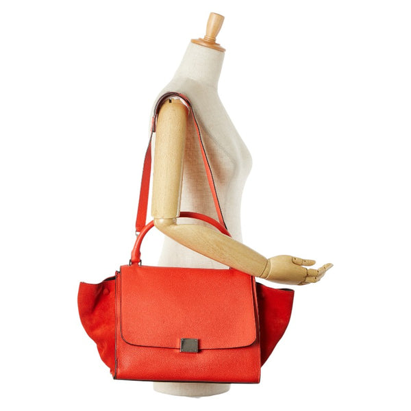 セリーヌ トラペース ハンドバッグ ショルダーバッグ 2WAY オレンジ レザー スエード レディース CELINE 【中古】