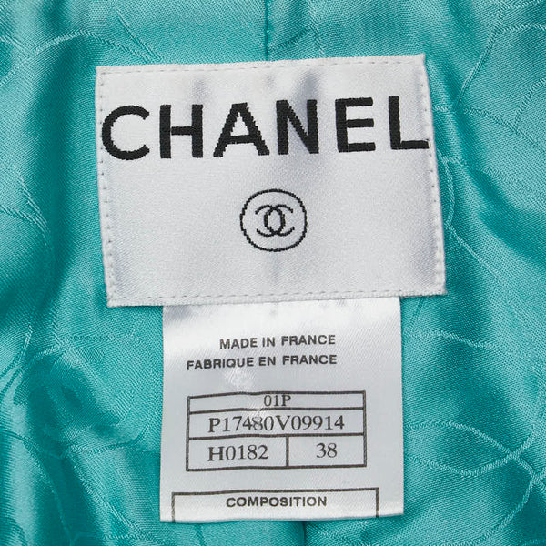 シャネル ジップアップジャケット ツイード サイズ：38 エメラルドグリーン コットン レーヨン レディース CHANEL 【中古】