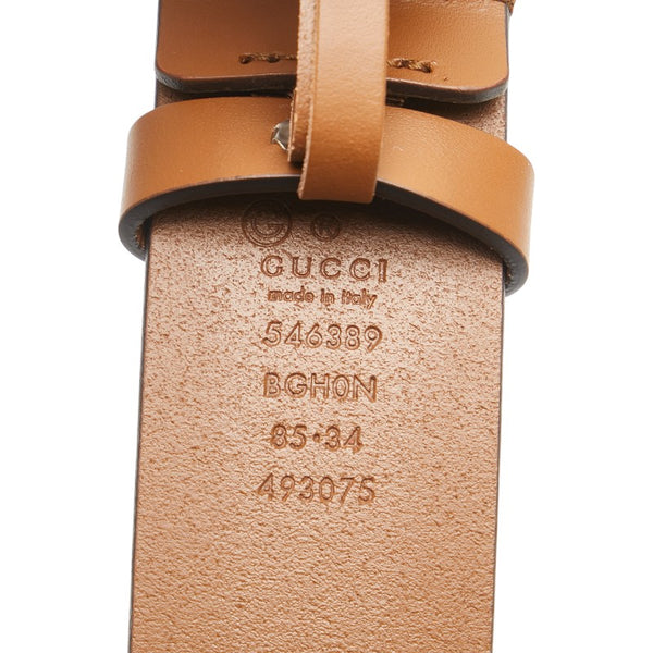 グッチ インターロッキングG ベルト 85.34 546389 ブラウン シルバー レザー メタル メンズ GUCCI 【中古】
