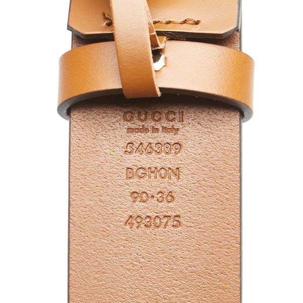 グッチ インターロッキングG ベルト 90.36 546389 ブラウン シルバー レザー メタル メンズ GUCCI 【中古】