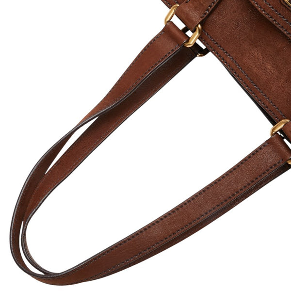 プラダ 三角ロゴプレート ハンドバッグ トートバッグ ブラウン レザー レディース PRADA 【中古】