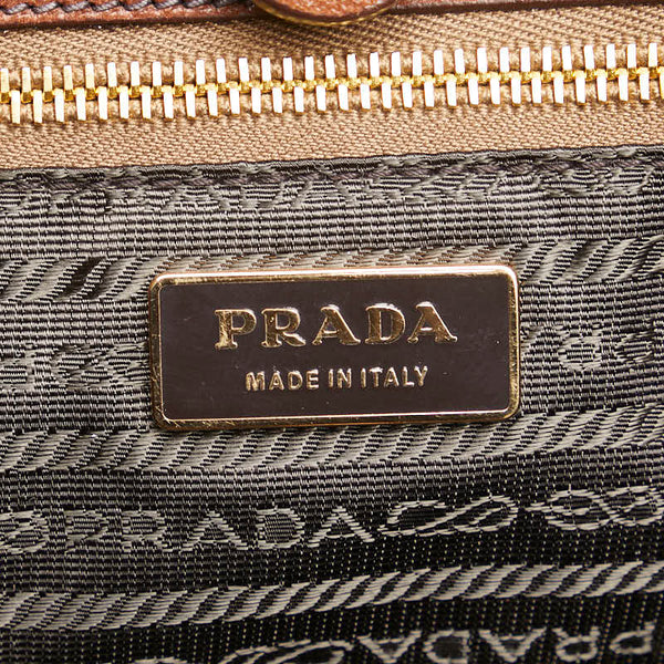 プラダ 三角ロゴプレート ハンドバッグ トートバッグ ブラウン レザー レディース PRADA 【中古】