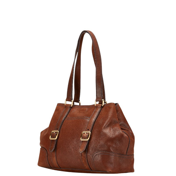 プラダ 三角ロゴプレート ハンドバッグ トートバッグ ブラウン レザー レディース PRADA 【中古】