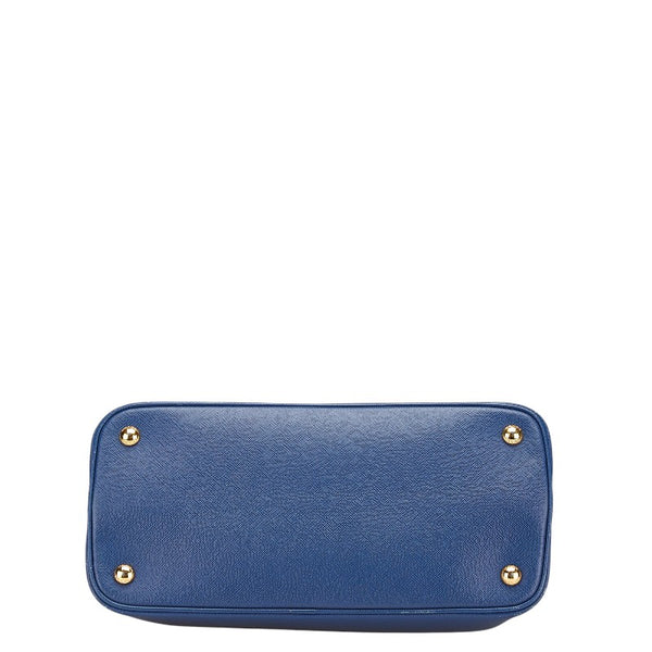 プラダ 三角ロゴプレート サフィアーノ ハンドバッグ ブルー レザー レディース PRADA 【中古】