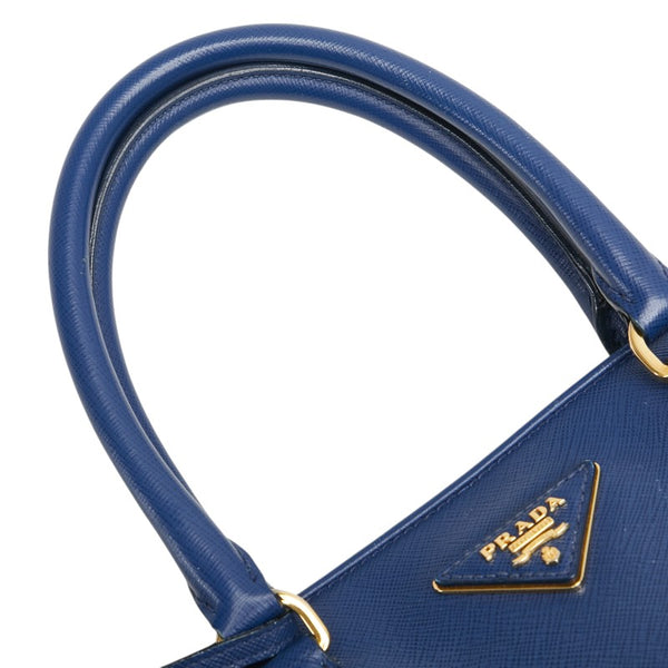 プラダ 三角ロゴプレート サフィアーノ ハンドバッグ ブルー レザー レディース PRADA 【中古】