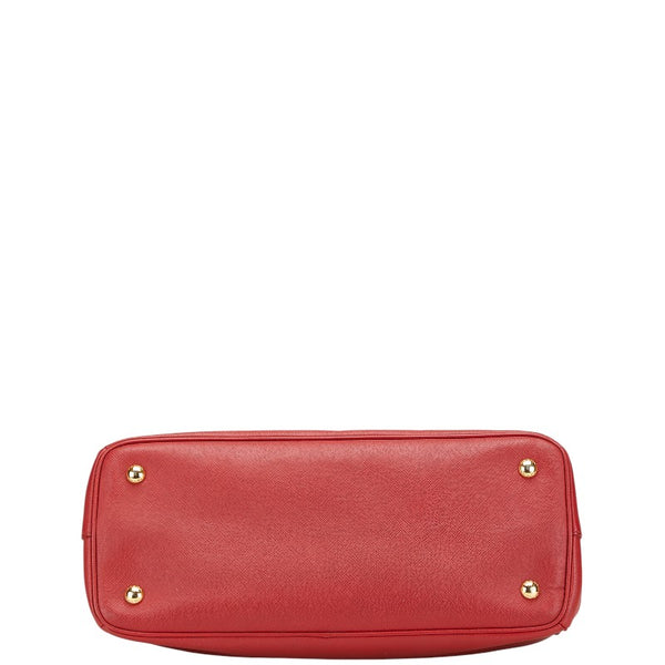 プラダ サフィアーノ ガレリア 三角ロゴプレート ハンドバッグ BN1874 レッド レザー レディース PRADA 【中古】