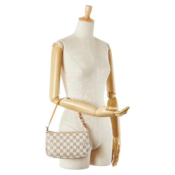 ルイ ヴィトン ダミエ アズール ポシェット アクセソワール アクセサリーポーチ N51986 ホワイト PVC レザー レディース LOUIS VUITTON 【中古】
