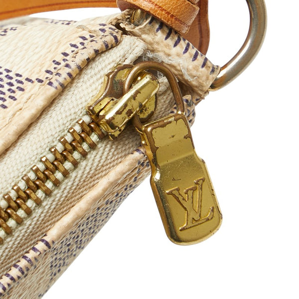 ルイ ヴィトン ダミエ アズール ポシェット アクセソワール アクセサリーポーチ N51986 ホワイト PVC レザー レディース LOUIS VUITTON 【中古】