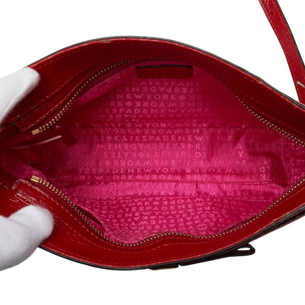 ケイトスペード リボン 斜め掛け チェーン ショルダーバッグ レッド エナメル レディース Kate Spade 【中古】