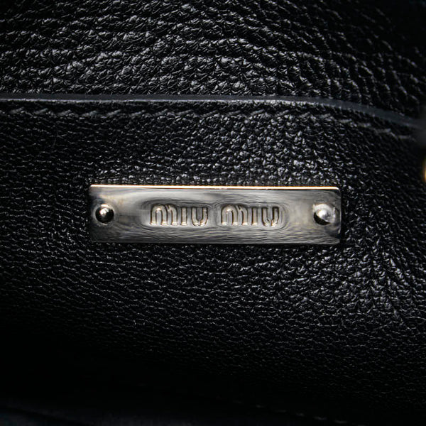 ミュウミュウ 巾着 バイカラー 斜め掛け ショルダーバッグ シルバー ブラック レザー レディース MIUMIU 【中古】