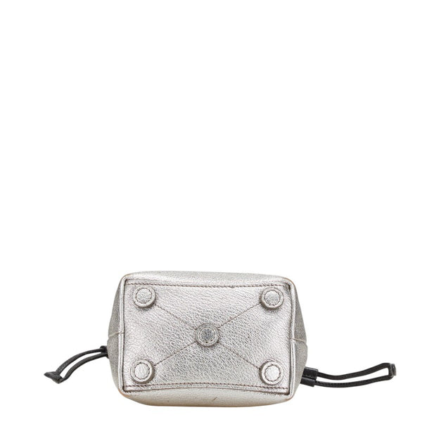 ミュウミュウ 巾着 バイカラー 斜め掛け ショルダーバッグ シルバー ブラック レザー レディース MIUMIU 【中古】