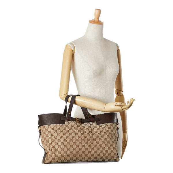 グッチ GGキャンバス ハンドバッグ トートバッグ 106251 ブラウン キャンバス レザー レディース GUCCI 【中古】