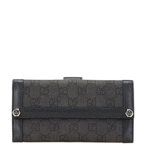 グッチ GGキャンバス 長財布 231839 ブラック キャンバス レザー レディース GUCCI 【中古】