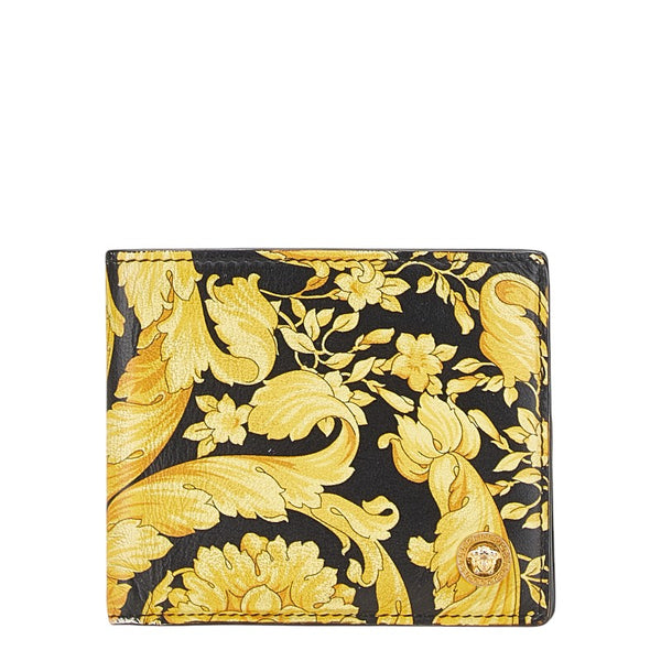 ヴェルサーチェ バロック メデューサ 二つ折り財布 ブラック イエロー レザー レディース VERSACE 【中古】