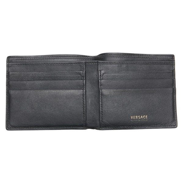 ヴェルサーチェ バロック メデューサ 二つ折り財布 ブラック イエロー レザー レディース VERSACE 【中古】