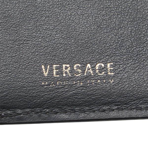 ヴェルサーチェ バロック メデューサ 二つ折り財布 ブラック イエロー レザー レディース VERSACE 【中古】